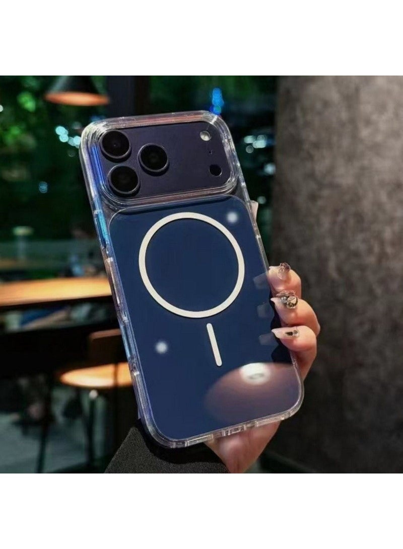 أكاليكس جراب شفاف مغناطيسي ملون الظهر لهاتف آيفون 17 Pro ، متوافق مع ملحقات ماج سيف | أزرق داكن
