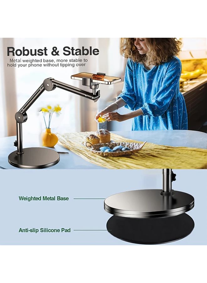 Black Metal Phone Stand 360 Adjustable Holder For Live Streaming Vlog Tablet - Image 5