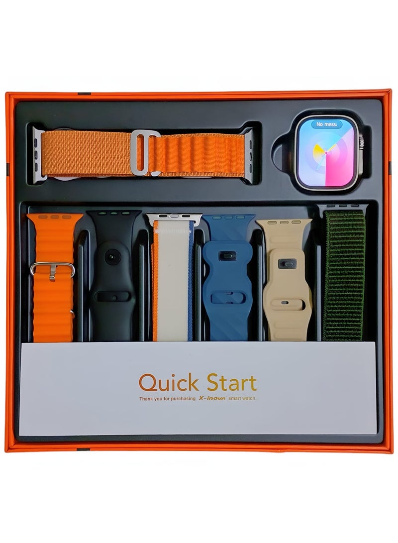 MX10 Luxury Smart Watch with 7 Straps NFC Bluetooth Wireless Charging (Silver Case) - Image 2