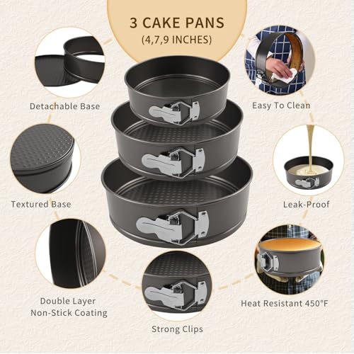 Yumatouch Springform Pan Set 4 7 9 Nonstick Cheesecake Pan Round Cake Pans Leakproof Cake Tins with Removable Bottom Springform Cake Pans Baking Pans - Image 3