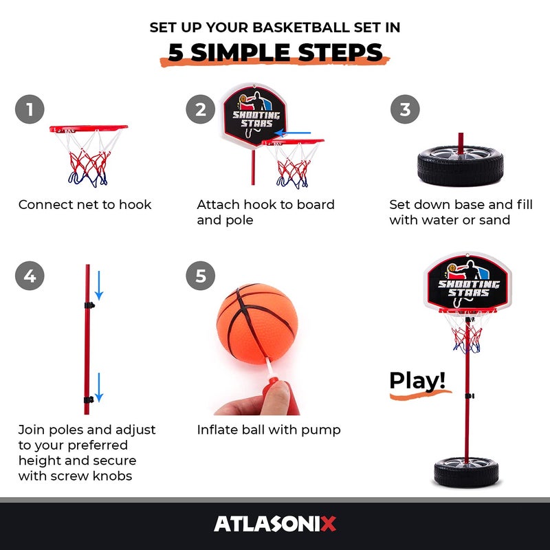 Atlasonix Toddler Basketball Hoop for Kids 1-3 - Adjustable Indoor & Outdoor Mini Court Set -Party Summer Birthday Fun Gift for Ages 2-4 Includes Basketball Goal, Stand, and Balls - Image 4