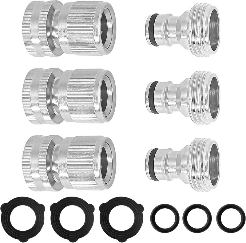 Gardeningwill Nickel Plated Brass Female and Male 34 Inch Water Hose Quick Connect Fitting Garden Quick Disconnect Release Hose Connector 3 Sets - Image 1