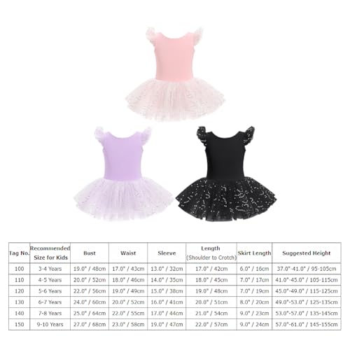 AGYMNX Kid Girls Classic Ruffle Sleeve Ballet Skirted Leotard Shiny Dance Tutu Dresses Ballerina Costume Black - Image 5