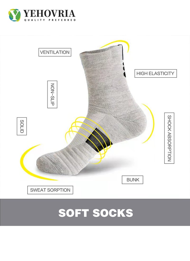 YEHOVRIA 3 Pairs Basketball Socks for Men Running Training Boys Compression Cotton Sock Men Athletic Crew Socks Performance Thick Cushioned Sport Lightweight and Breathable  - Image 2
