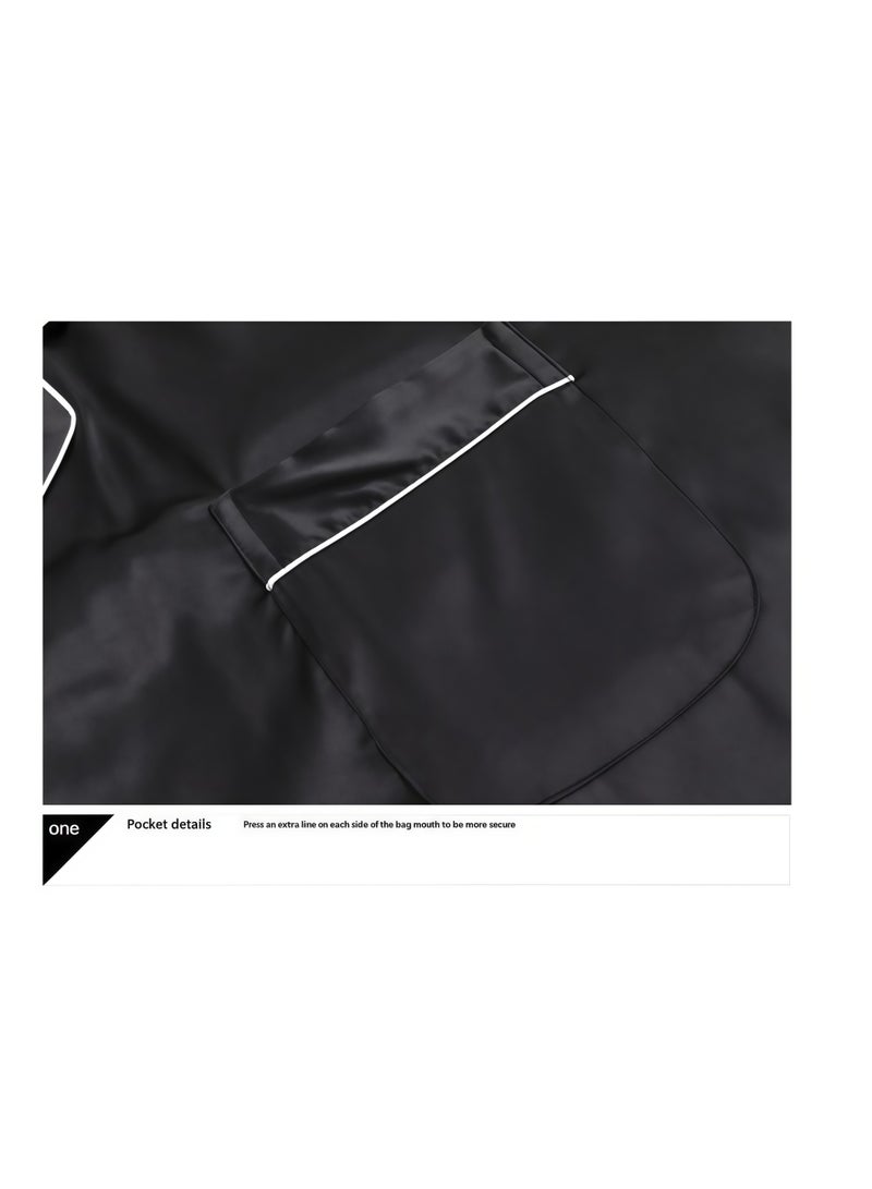 Feraco New Men's Ice Silk Pajama Set for Spring and Autumn - Two-Piece Set with Lapel, Long Sleeves, and Pants - European and American Style, Casual and Comfortable (Black) - Image 3