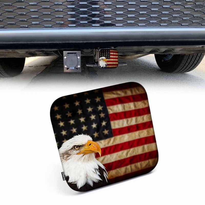 Beabes Trailer Hitch Cover 2 Inch Bald Eagle  Grunge American Bald Eagle USA Flag Heavy-Duty Tow Rear Receivers Plug Covers  2"" Rubber Towing Hitch Cover for Trucks Cars SUVs Sedans - Image 1