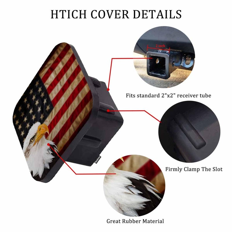 Beabes Trailer Hitch Cover 2 Inch Bald Eagle  Grunge American Bald Eagle USA Flag Heavy-Duty Tow Rear Receivers Plug Covers  2"" Rubber Towing Hitch Cover for Trucks Cars SUVs Sedans - Image 3