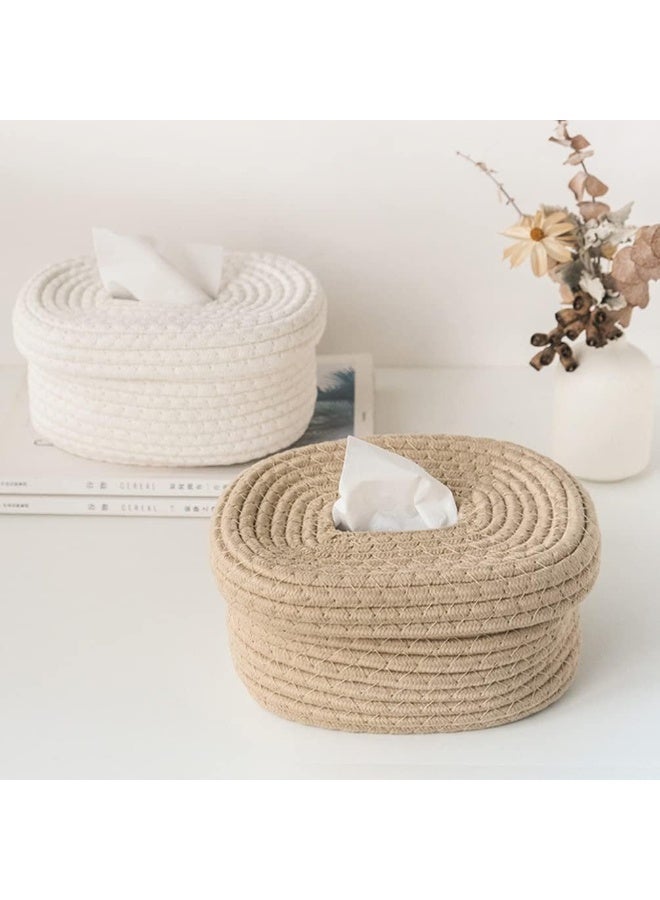 ناما غطاء علبة مناديل منسوج من الحبل، حامل علبة مناديل مزخرف، غطاء علبة مناديل مستطيل للحمام وغرفة النوم وخزانة الملابس وغرفة المعيشة والمكتب - Image 1