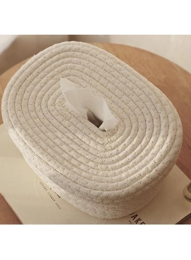 ناما غطاء علبة مناديل منسوج من الحبل، حامل علبة مناديل مزخرف، غطاء علبة مناديل مستطيل للحمام وغرفة النوم وخزانة الملابس وغرفة المعيشة والمكتب - Image 3