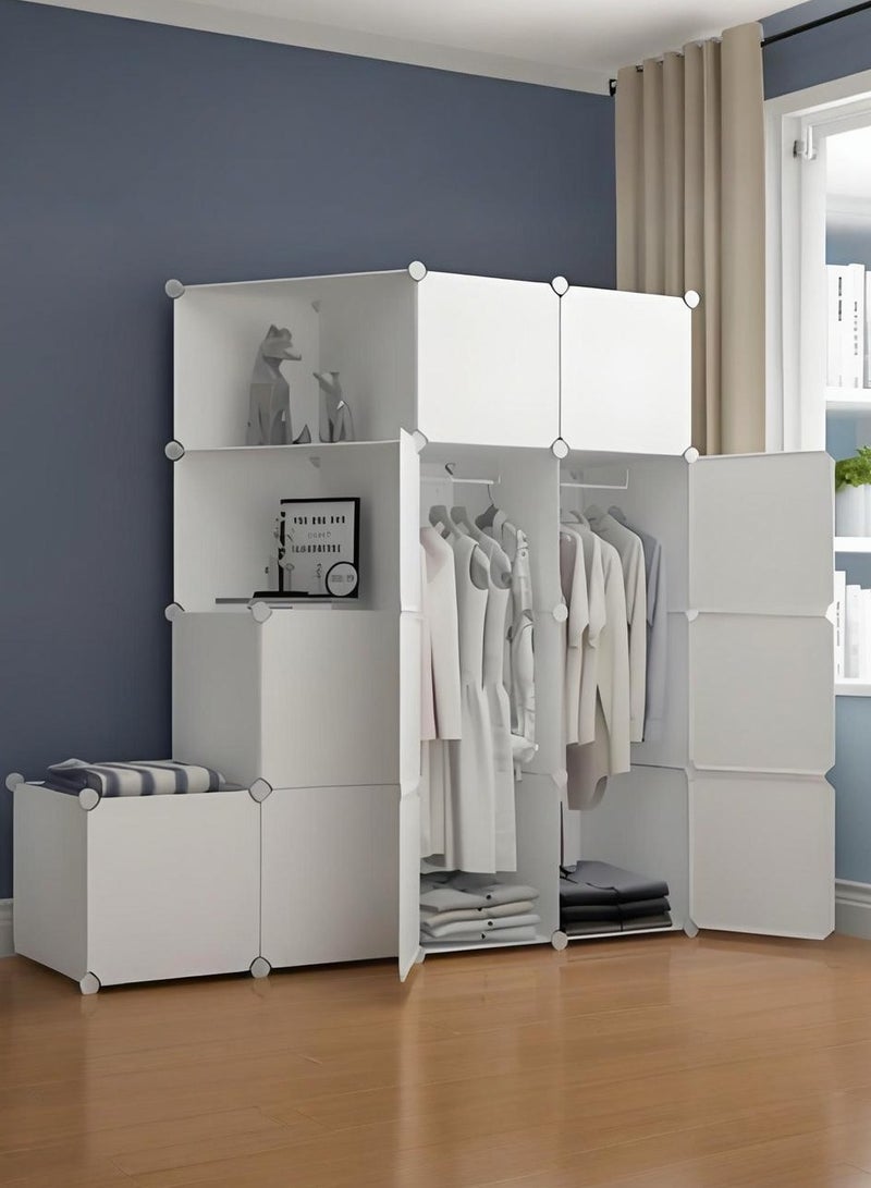 XiuWoo Portable Closets Cube Wardrobe 12 Cube Modular Storage Cabinet with 2 Hanging Rail & Door Large Organizer Cupboard and Dirty Clothes Basket Combination Bedroom Armoire Plastic Bin Clothing Cabinet for - Image 1