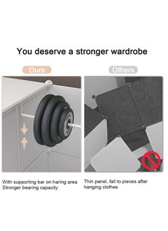 XiuWoo Portable Closets Cube Wardrobe 12 Cube Modular Storage Cabinet with 2 Hanging Rail & Door Large Organizer Cupboard and Dirty Clothes Basket Combination Bedroom Armoire Plastic Bin Clothing Cabinet for  - Image 4