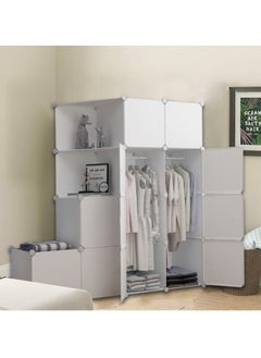 XiuWoo Portable Closets Cube Wardrobe 12 Cube Modular Storage Cabinet with 2 Hanging Rail & Door Large Organizer Cupboard and Dirty Clothes Basket Combination Bedroom Armoire Plastic Bin Clothing Cabinet for  - Image 5