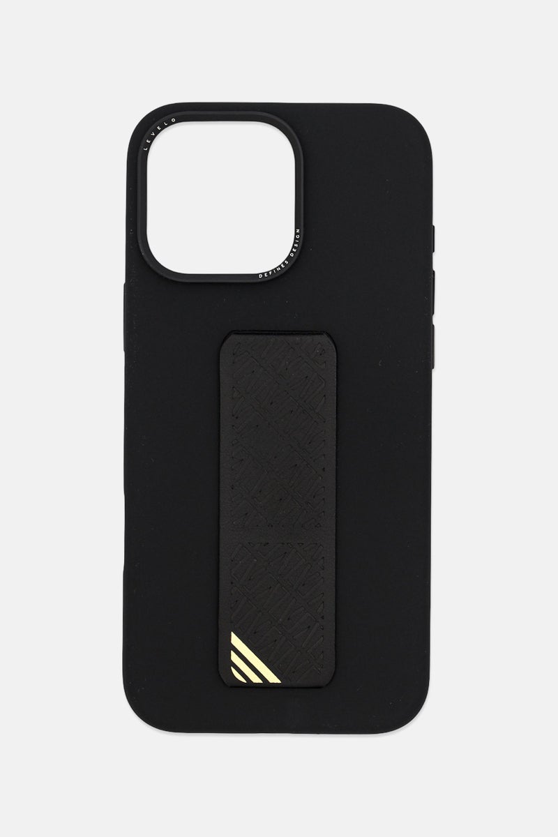 LEVELO iPhone 16 Pro Max Morphix Silicone Case With Leather Grip, Black - Image 1