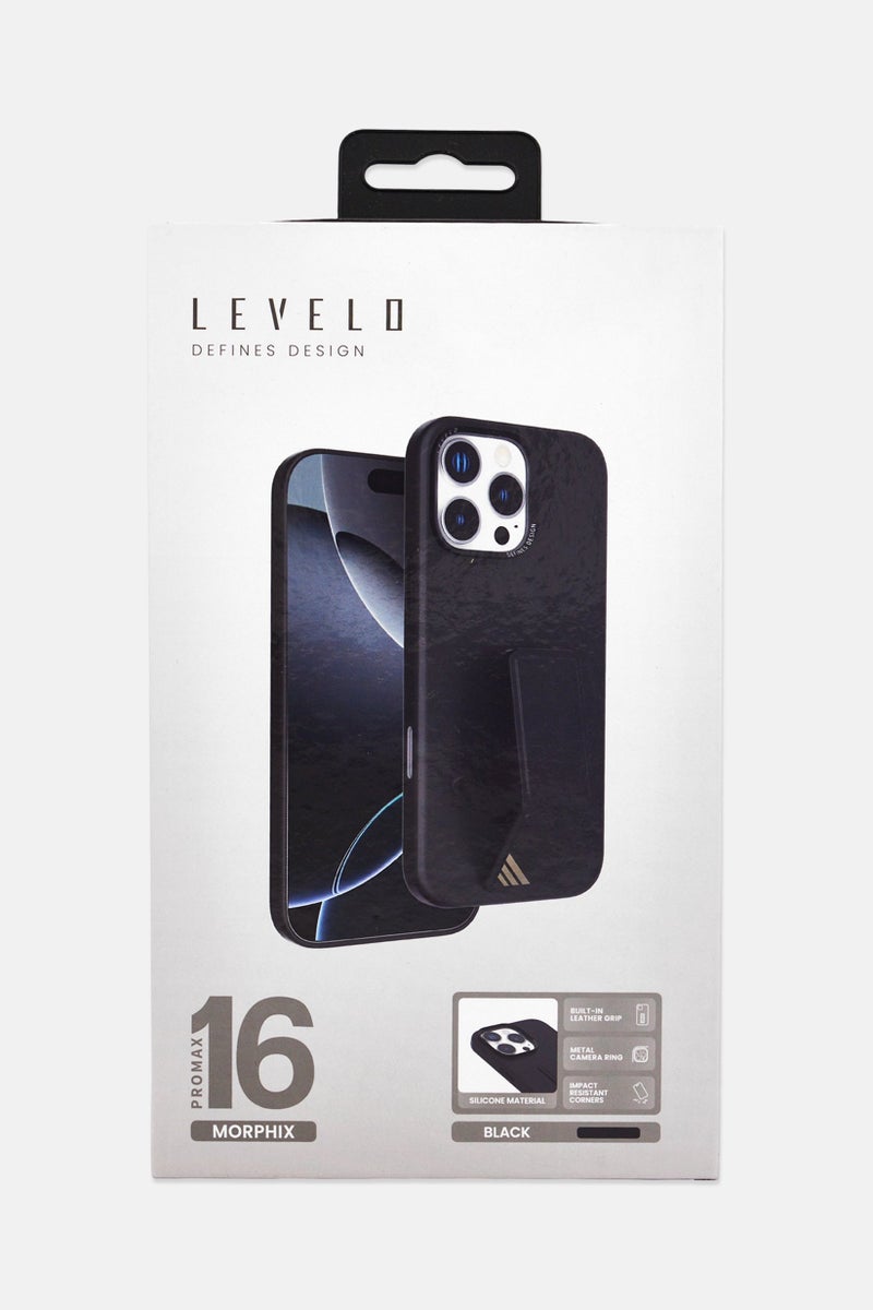 LEVELO iPhone 16 Pro Max Morphix Silicone Case With Leather Grip, Black - Image 2