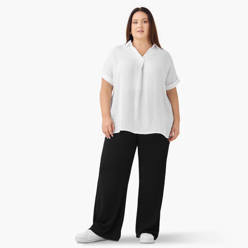 Ulla Popken Plus Size Ulla Popken Pleat Front Top