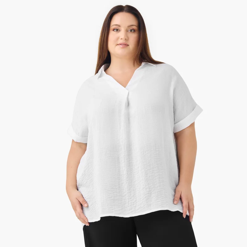 Ulla Popken Plus Size Ulla Popken Pleat Front Top