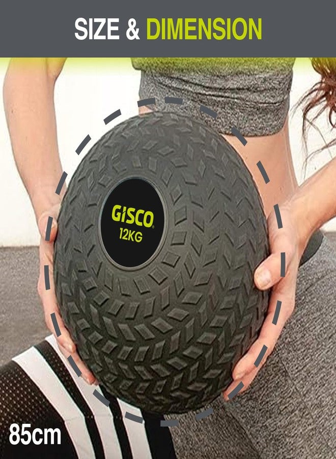 GISCO Premium Rubber Slam Ball Dead Bounce Exercise & Fitness Ball | 12kg, Black | Heavy Weight for Strength Training, Fitness Exercise, Workout Gym | Ball for Men/Women - Image 2
