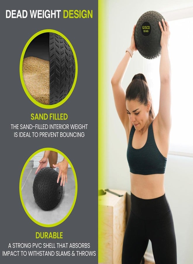 GISCO Premium Rubber Slam Ball Dead Bounce Exercise & Fitness Ball | 12kg, Black | Heavy Weight for Strength Training, Fitness Exercise, Workout Gym | Ball for Men/Women - Image 4