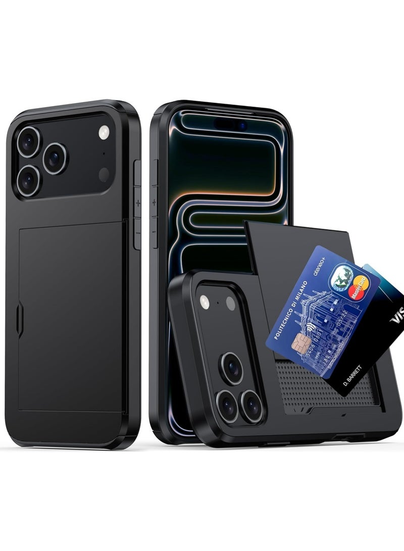 PULUZ for iPhone 17 Pro Max Case with Credit Card Holder [Stores 2 Cards], Wallet Case Slide Cover Dual Layer Hard PC Rubber Cover Phone Case for iPhone 17 Pro Max 6.9 - Image 1