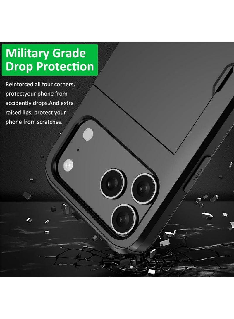 PULUZ for iPhone 17 Pro Max Case with Credit Card Holder [Stores 2 Cards], Wallet Case Slide Cover Dual Layer Hard PC Rubber Cover Phone Case for iPhone 17 Pro Max 6.9 - Image 4