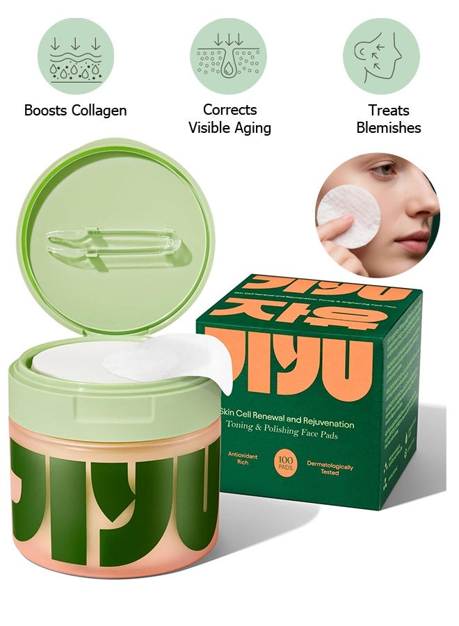 Jiyu 100 Count - Anti-Aging Toner Pads - Dark Spot & Wrinkle Treatment with Snail Mucin, Centella, Niacinamide & Peptides, Hydrating Skincare for Acne Scars & Hyperpigmentation ﻿ - Image 1