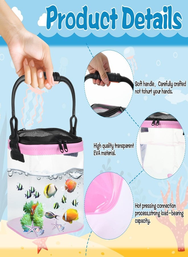 DANHMAO 2 Sets Catch Plastic Beach Aquarium Kit, Release Aquarium Box for Beach with Retractable Net Bag and Transparent Portable Handheld（Pink） - Image 3
