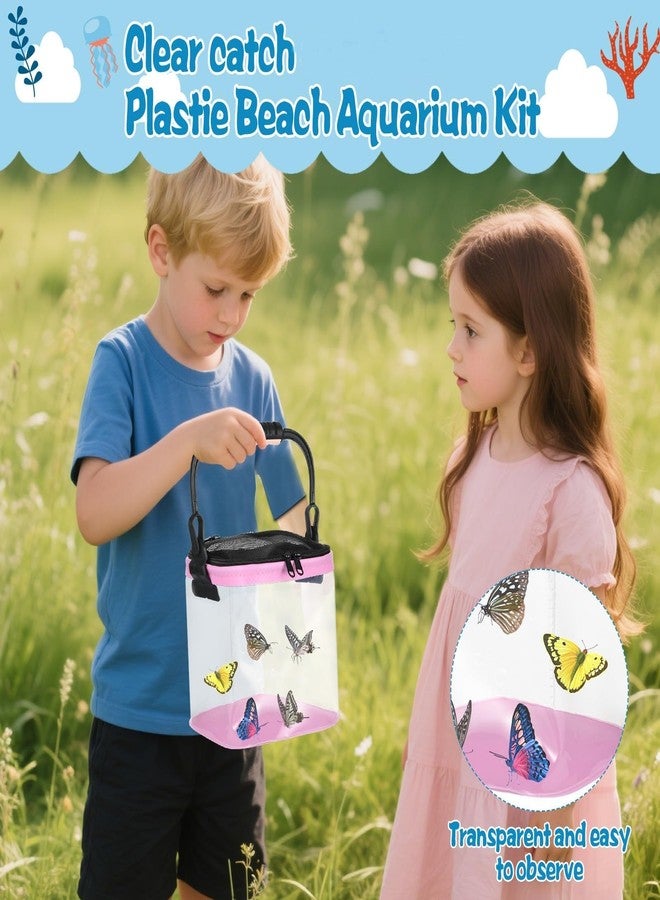 DANHMAO 2 Sets Catch Plastic Beach Aquarium Kit, Release Aquarium Box for Beach with Retractable Net Bag and Transparent Portable Handheld（Pink） - Image 5