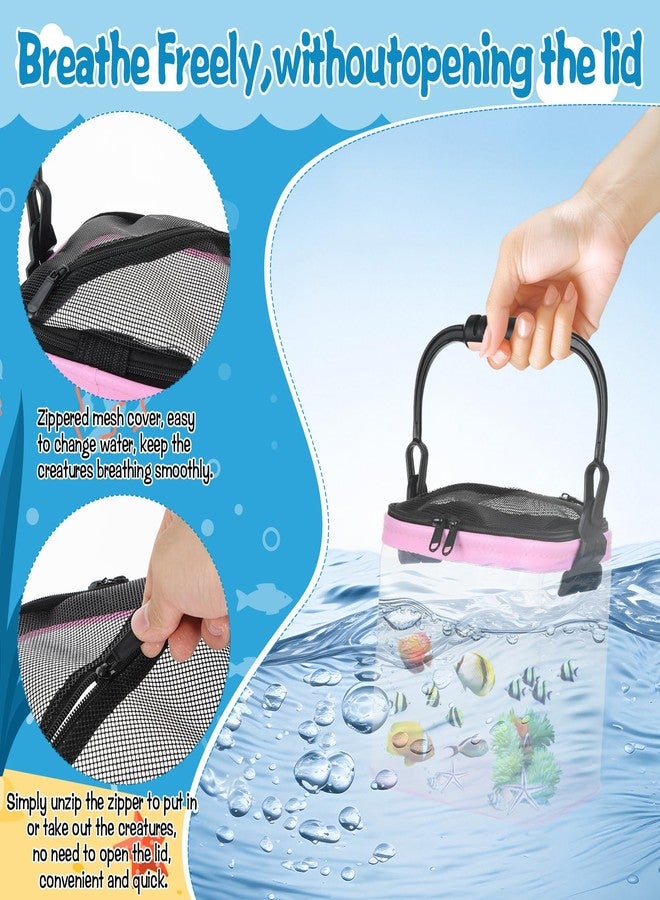 DANHMAO 2 Sets Catch Plastic Beach Aquarium Kit, Release Aquarium Box for Beach with Retractable Net Bag and Transparent Portable Handheld（Pink） - Image 4