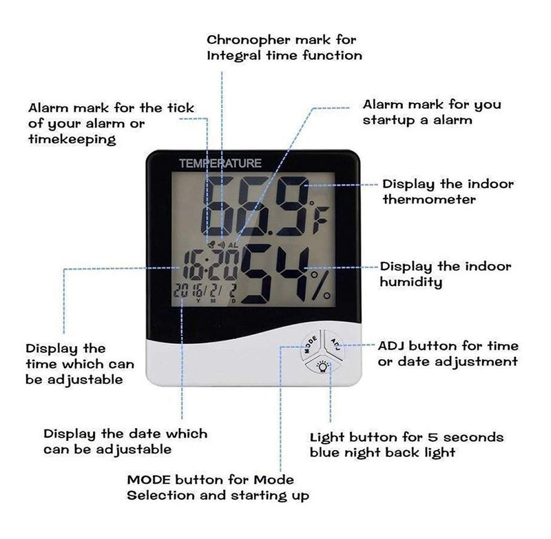 Konvio HTC01 Room Temperature with Humidity Meter and Plastic Digital Clock with Alarm Wall Mount or Table Top - Image 3