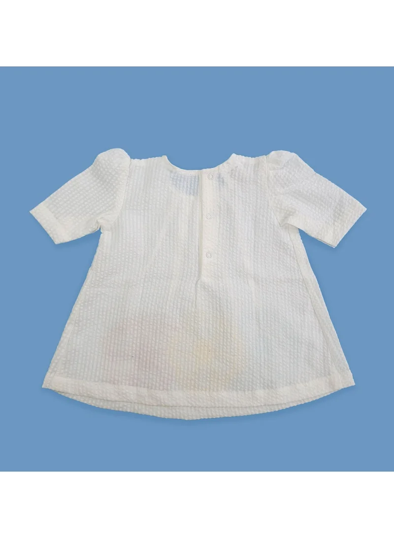 كيبي فستان بناتي قطن عضوي مطرز بالزهور بأكمام ثلاثة أرباع