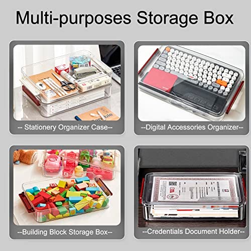 PeoTRIOL Clear File Storage Box with Lids, A4 Storage Box for 8"x11" Paper, Plastic A4 Container, Stackable Magazine File A4 Paper Project Case Bins, Desk Organizer Office Invoice Document - Image 2