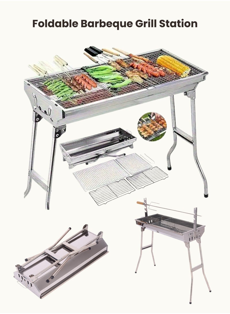 EFFIE 7-in-1 Multi-Purpose Stainless Steel Folding Grill Set with 2 Baking Nets and 2 Charcoal Grates, No Assembly Required - Portable Outdoor Camping BBQ Stove - Image 3