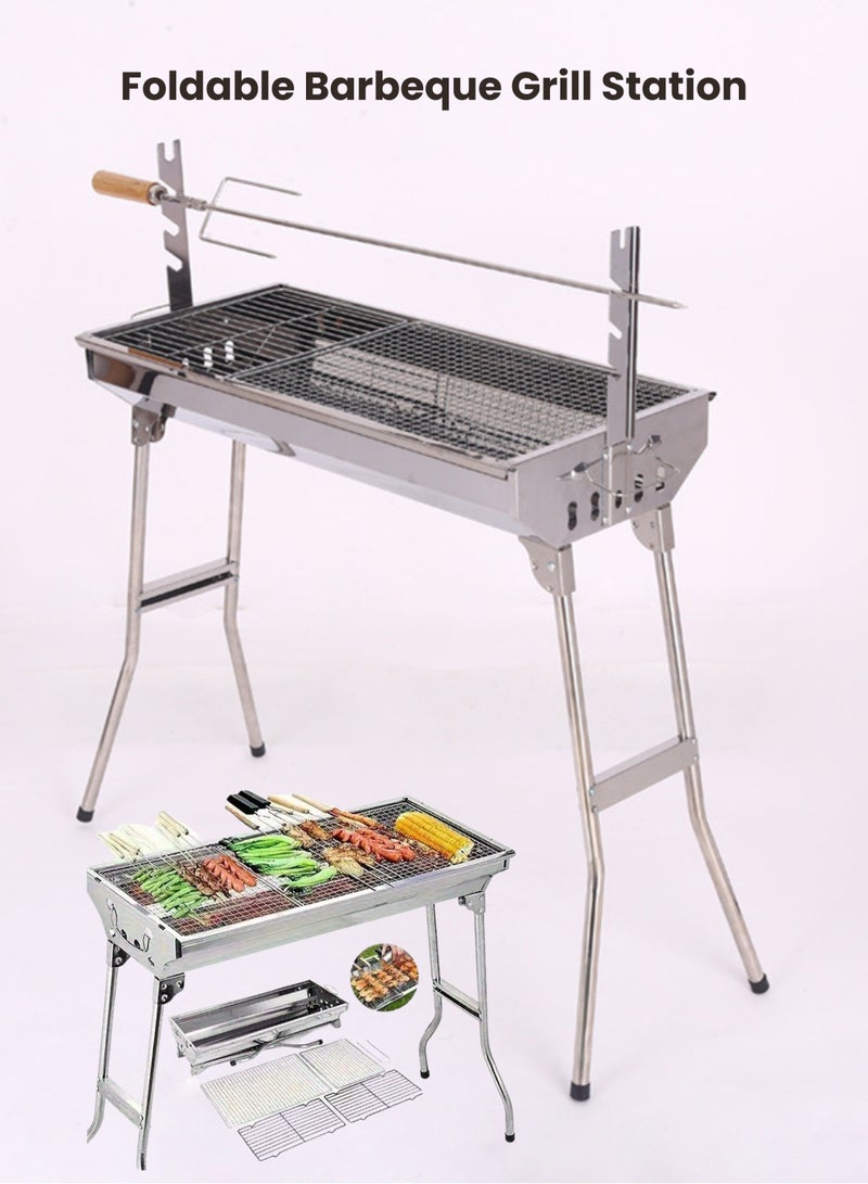 EFFIE 7-in-1 Multi-Purpose Stainless Steel Folding Grill Set with 2 Baking Nets and 2 Charcoal Grates, No Assembly Required - Portable Outdoor Camping BBQ Stove - Image 1