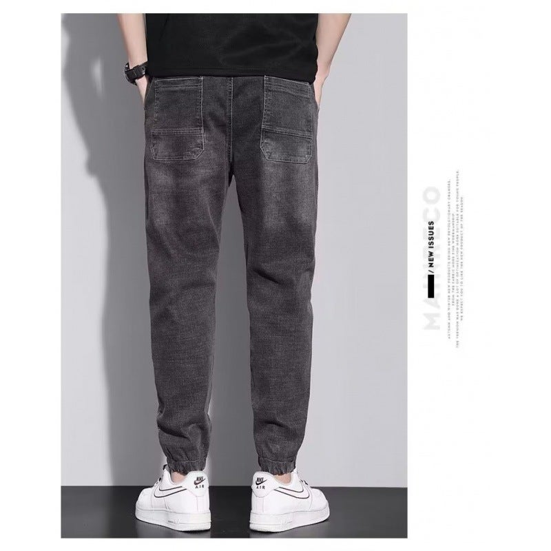 Mens Spring Autumn Cargo Jeans Loose Harlan Casual Pants Blue  - Image 3