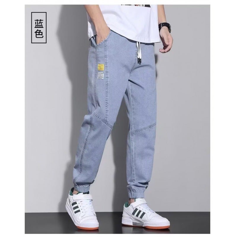 Mens Spring Autumn Cargo Jeans Loose Harlan Casual Pants Blue  - Image 1