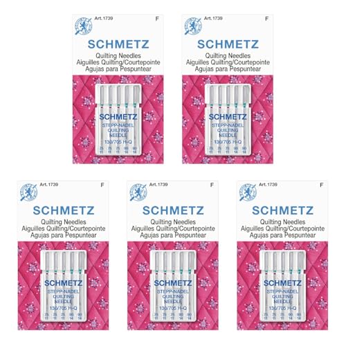SCHMETZ Quilting Needles - Assorted Sizes - 3-75/11, 2-90/14, 5-Needle Cards, Pack of 5 - Image 1