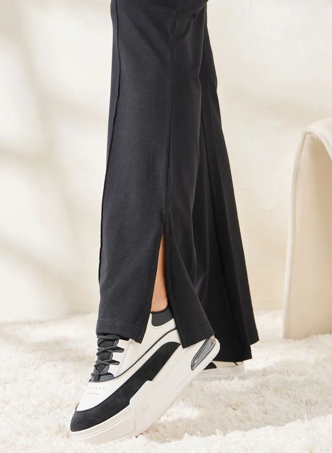 Styli Solid Fit & Flare Leggings with Slit Hem