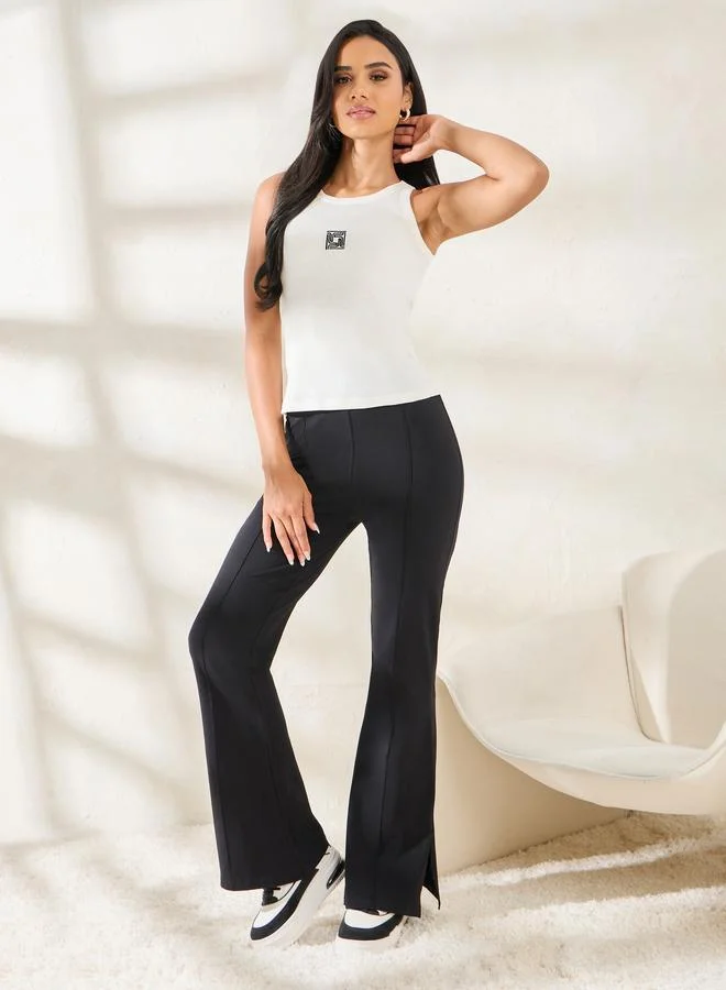 Styli Solid Fit & Flare Leggings With Slit Hem