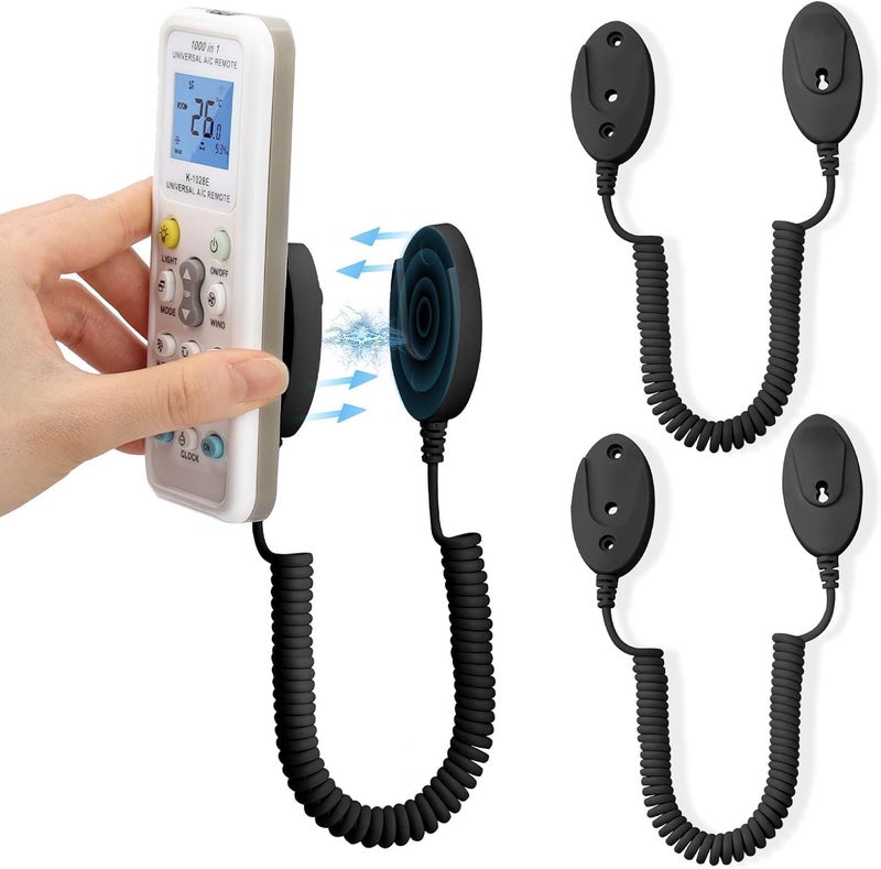 WALLFID 2-Pack Magnetic Remote Control Holders with Spring Ropes - Safely Secure Remotes & Small Items, Wall-Mount with Adhesive, Anti-Loss, Rapid Adsorption, Extendable Spring (Black 70 inch, 2 Pack) - Image 1