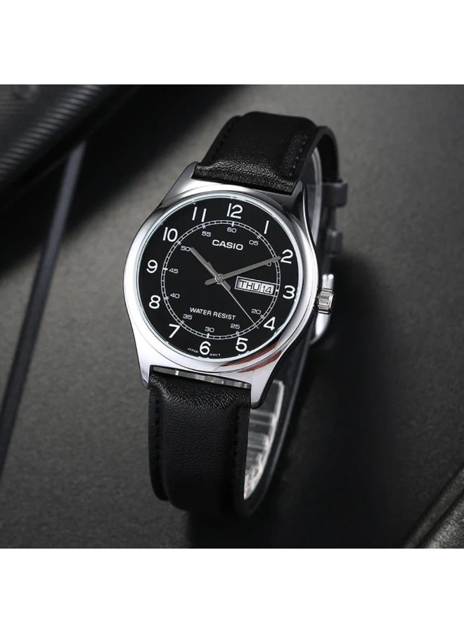 كاسيو ساعة كاسيو رجالية بسوار جلدي MTP-V006L-1B2UDF – ميناء أسود بأرقام واضحة مع عرض اليوم والتاريخ ومقاومة للماء - Image 2