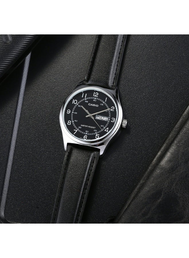 كاسيو ساعة كاسيو رجالية بسوار جلدي MTP-V006L-1B2UDF – ميناء أسود بأرقام واضحة مع عرض اليوم والتاريخ ومقاومة للماء - Image 4