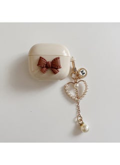 For AirPods 4 Headphone Set Cartoon Diy Doll Pendant Apple 1/2 Generation/pro2 Bluetooth Soft Case Bracelet-Color:Beige Soft Shell + Pendant-brown Bow-Model:Airpods Pro (protective Case)