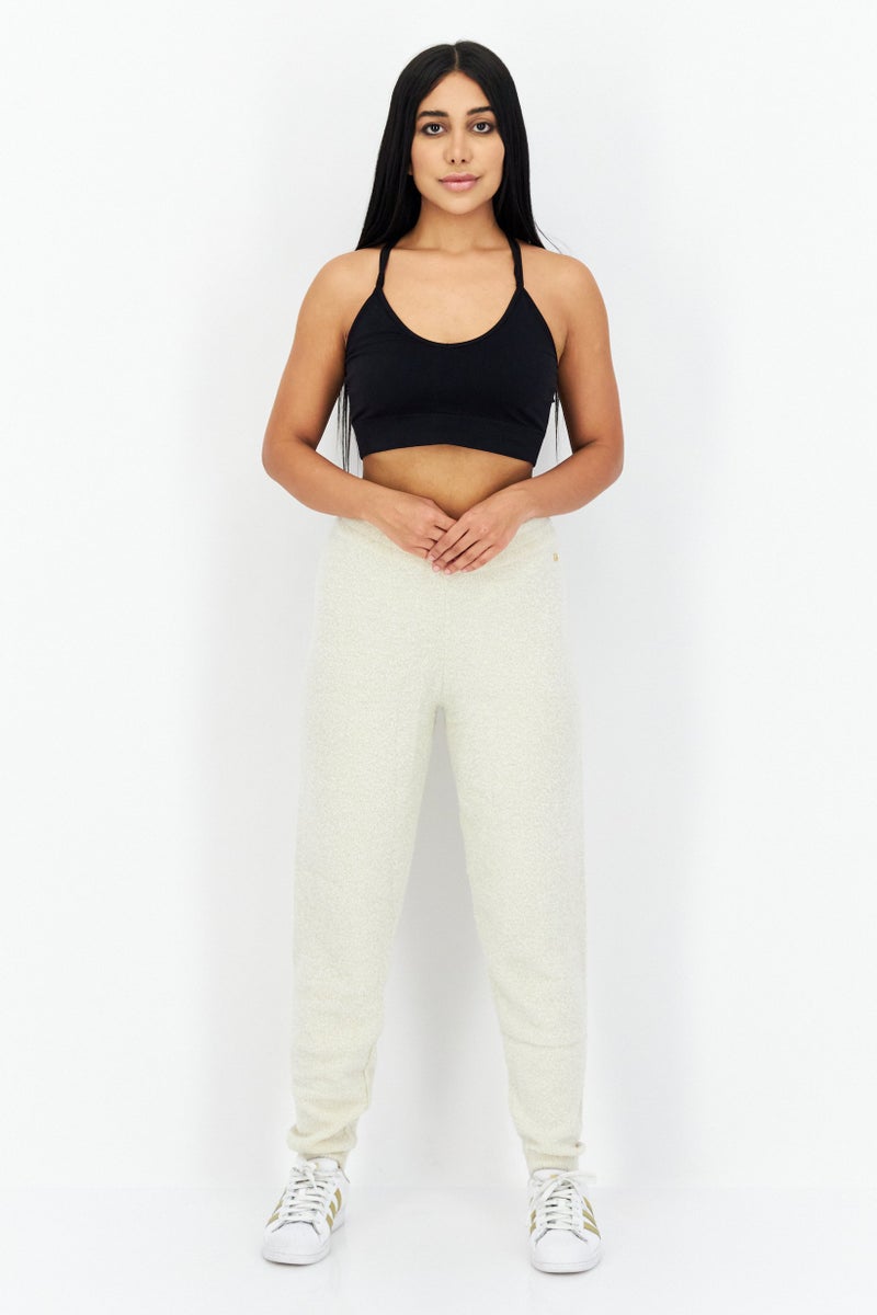 GUESS Women Regular Fit Brand Logo Pull-On Sweatpants, Beige - Image 4