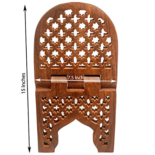 Classical Youth ABW Folding Hand-Crafted Jaali Design Book Stand/Holder/Rest/Keep for Home/Work Space/Religious Places (Rosewood, Brown, 15 Inches) - Image 2