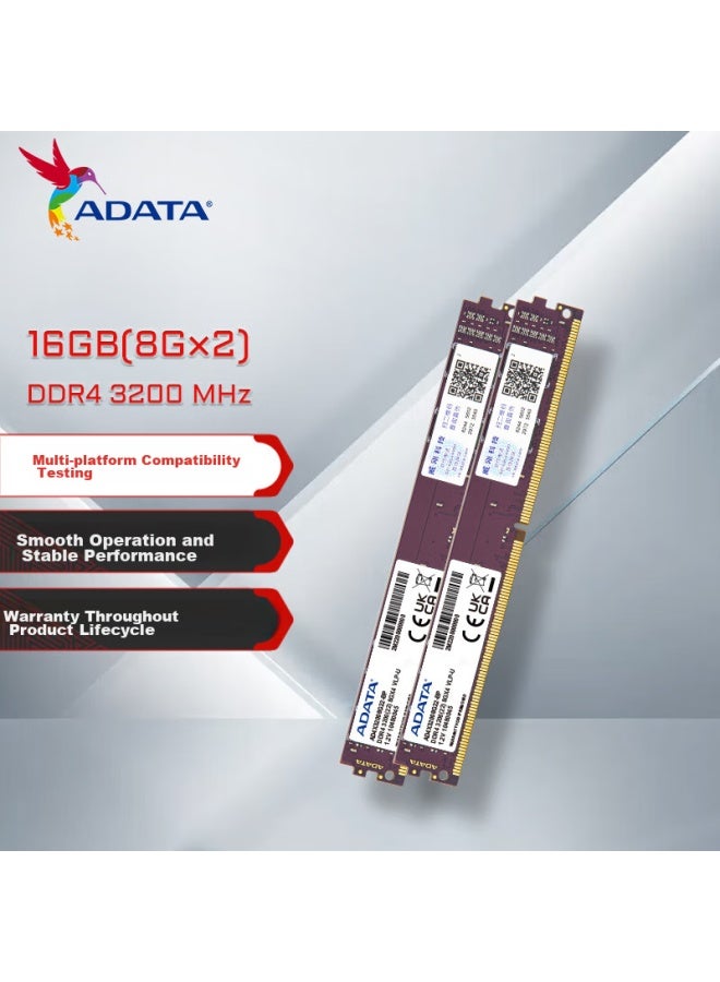 ADATA أداتا 16 جيجابايت (8 جيجابايت × 2) مجموعة، DDR4 3200، ذاكرة سطح المكتب، وانزيقينهون - Image 1