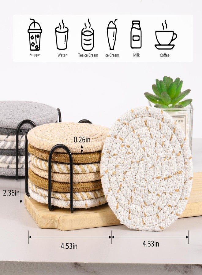 acDesign 16Pcs Drink Coasters with Holder, 8 Colors Absorbent Coasters Minimalist Cotton Woven Coaster for Living Room Decor,Tabletop - Image 2