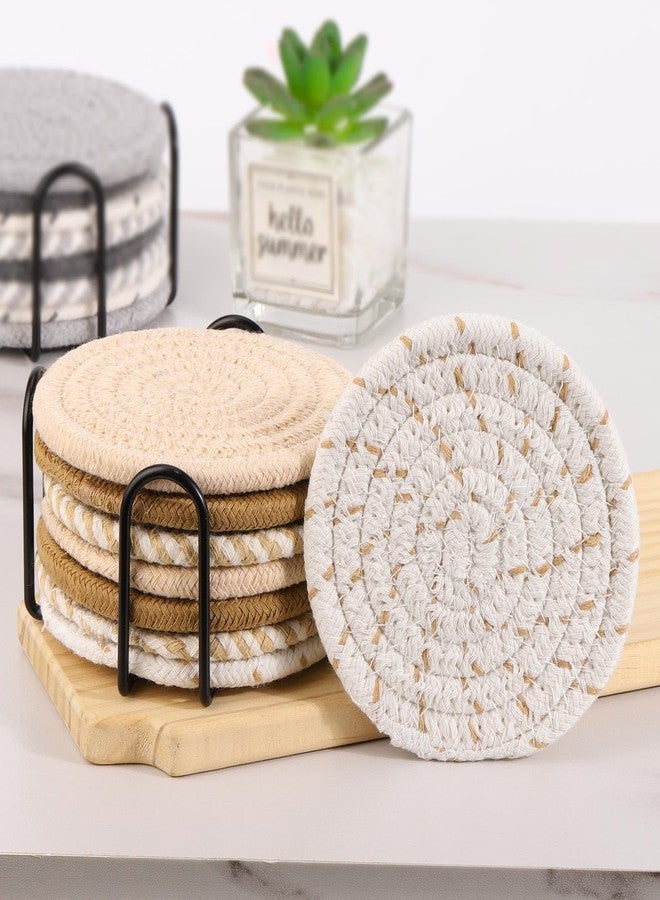 acDesign 16Pcs Drink Coasters with Holder, 8 Colors Absorbent Coasters Minimalist Cotton Woven Coaster for Living Room Decor,Tabletop - Image 5