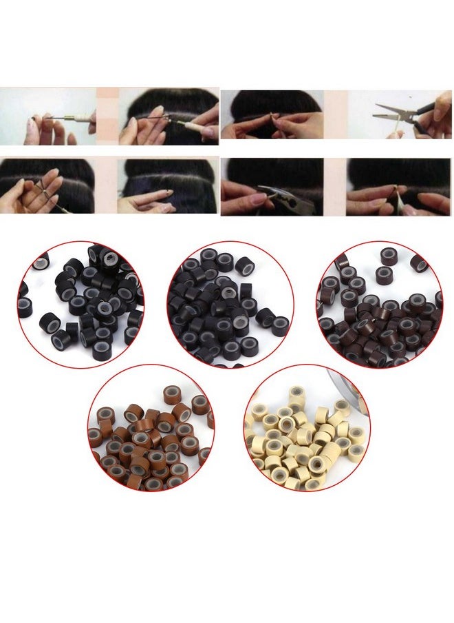 Semme - 500Pcs/Bottle Hair Extension Ring 5Mm Silicone Lined Micro Link Ring Beads Loops For Human Hair Extension 5 Colors (Blonde) - Image 1