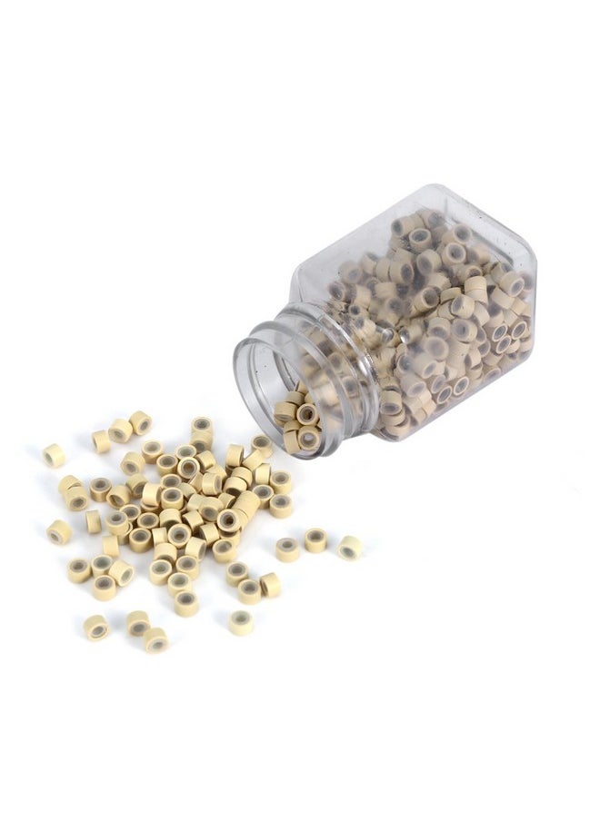 Semme - 500Pcs/Bottle Hair Extension Ring 5Mm Silicone Lined Micro Link Ring Beads Loops For Human Hair Extension 5 Colors (Blonde) - Image 1