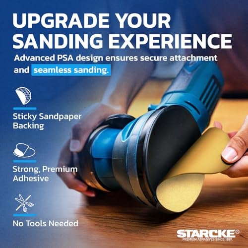 Starcke 5 inch Sanding Discs 80 Grit Sandpaper Discs PSA Adhesive Sandpaper Roll No Hole - Disc Gold Round Sanding Paper, Durable Sand Paper for Wood, Auto Body, Metal, Marine Paint for Smooth Surfaces - Image 2